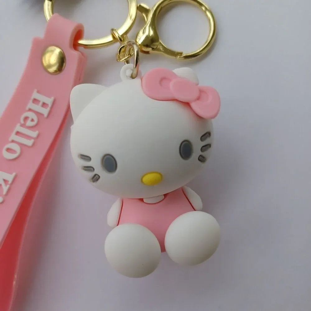 Sanrio HELLO KITTY Pink Molded 3D FIGURE KEYCHAIN Charm Backpack Fob Carry Strap